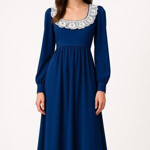 VTG Handmade CALIFORNIA LOOK Dress S Boho Retro Hippie Maxi/Floor Length Blue